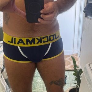 Men's Navy & Yellow Support Trunk Briefs with Branded Waistband
